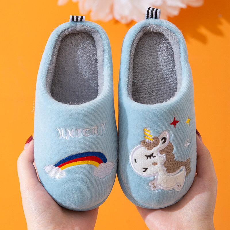 Zapatillas de algodón para niños y niñas, zapatos cálidos de unicornio, gruesos, grandes, para el hogar, Invierno