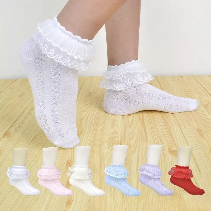 Meninas Lace Mesh Socks, Crianças White Dance Socks, Elementary School Princess Socks
