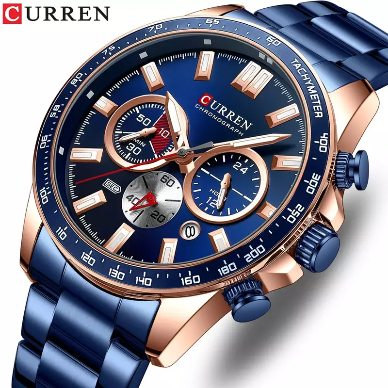 Curren-relógio masculino de quartzo, pulseira de aço multifuncional, seis mãos, calendário, negócios, 8418