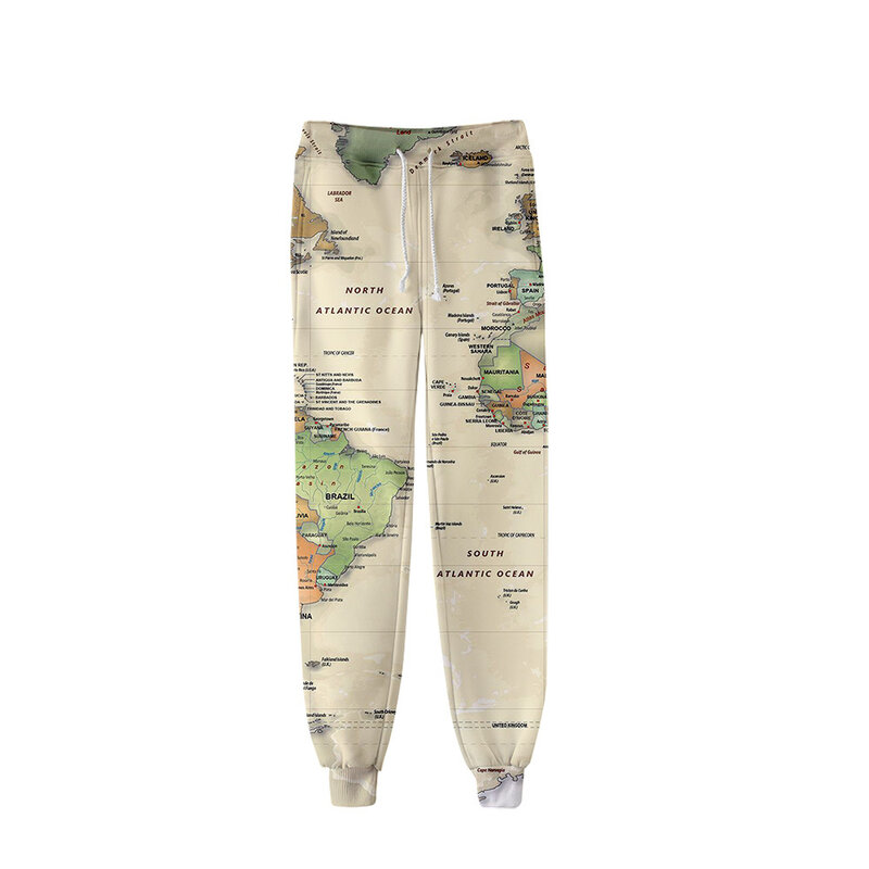 Pantalones de chándal Unisex con estampado del mapa del mundo para hombre y mujer, ropa de calle informal, 3D, Hip Hop