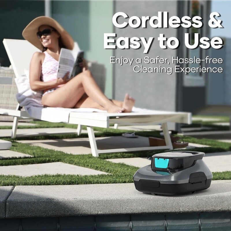 Robotic Pool Cleaner, Cordless Robotic Pool Vacuum, Lasts up to 90 Mins, Ideal for Above Ground Pools, Parking Capabilities-Gray
