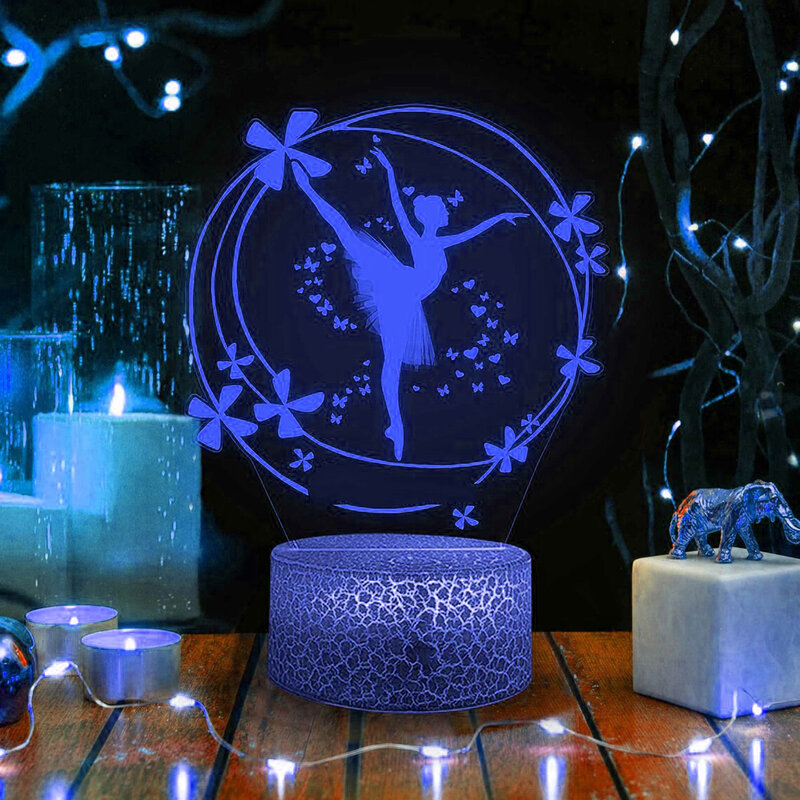 ثلاثية الأبعاد راقصة الباليه LED مصباح لغرفة الأطفال ، ضوء الليل ، ديكور ملون ، عيد الميلاد و هدية عيد ميلاد ، 7 16