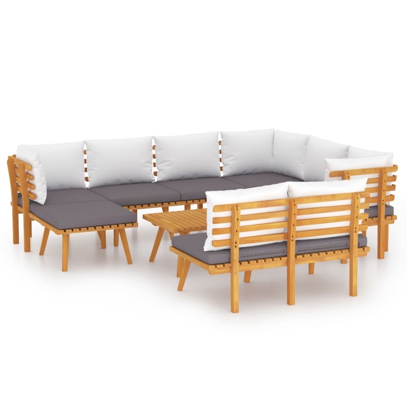 9 peça conjunto de sala estar do pátio com almofadas acácia maciça madeira ao ar livre mesa e cadeira conjuntos móveis ao ar livre