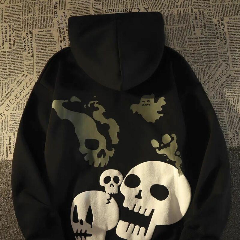 Amerikaanse Vintage Hiphop Skull Hoodies Vrouwen Harajuku Oversized Pluche Hoodie Koreaanse Y 2K Sweatshirt Gothic Streetwear Dameskleding