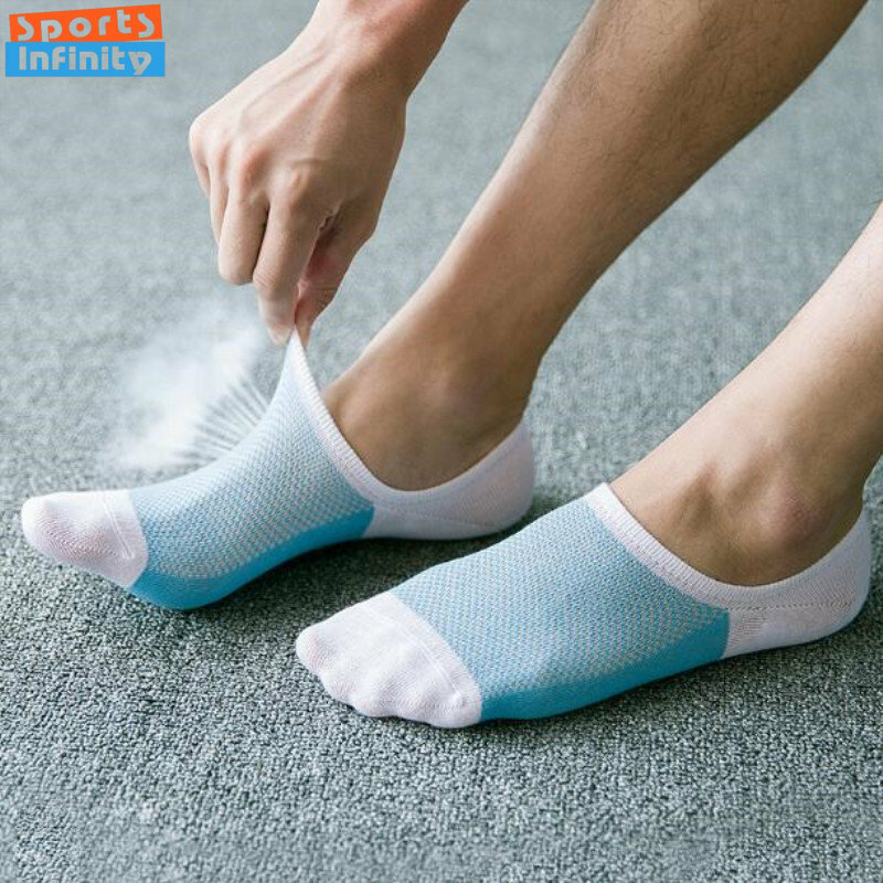 1 Pair Men Ankle Short Cut Boat Invisible Summer Thin Socks Mesh Breathable Cotton Sports Running Casual Athletic Anti Slip Sock