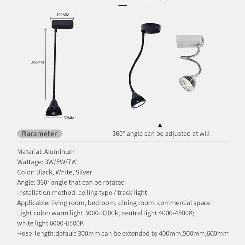 Wysokiej jakości wąż LED mały reflektor wyraźnie montaż sufitowy lampa długi pręt giętki zdjęcie podświetlenie ogólne regulowana lampa ścienna
