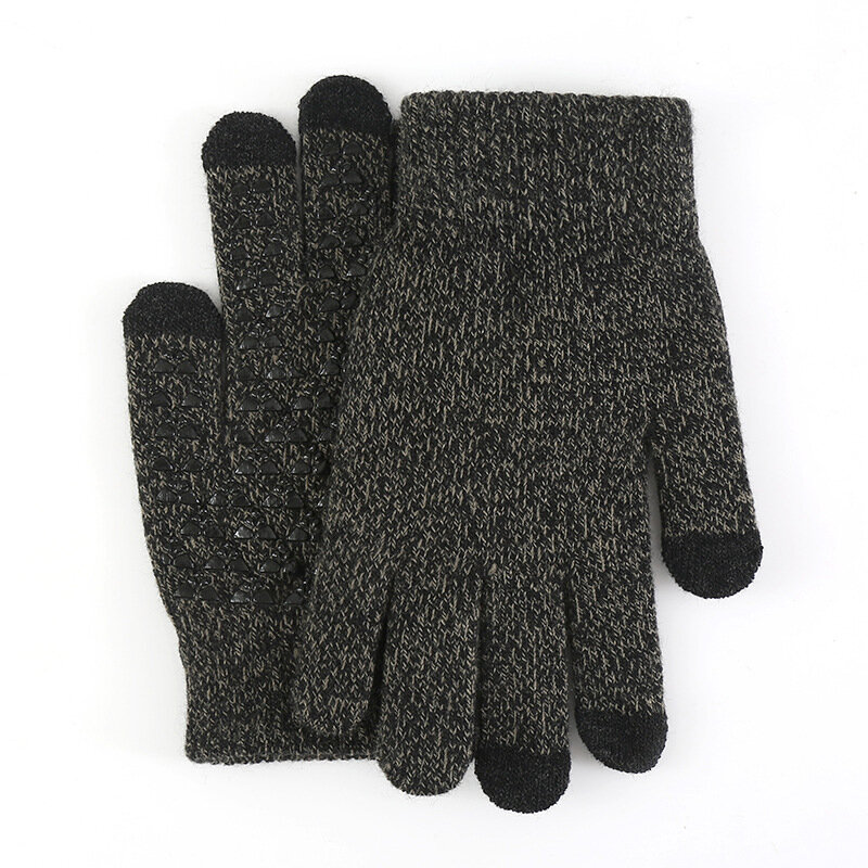 Inverno tela de toque luvas para homens engrossar quente malha estiramento luvas de lã do falso dedo cheio ao ar livre equitação luvas de esqui