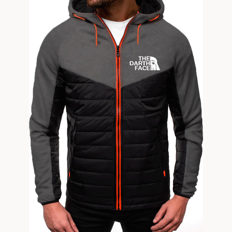 Autunno inverno piumino con cappuccio THE DARTH FACE Logo Print piumino da uomo Logo personalizzabile giacca calda da uomo comoda