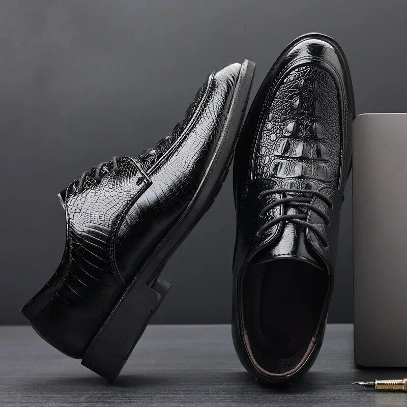 Zapatos de cuero PU con patrón de cocodrilo para Hombre, Zapatos de vestir de negocios, calzado informal para eventos sociales, calzado de boda para Hombre