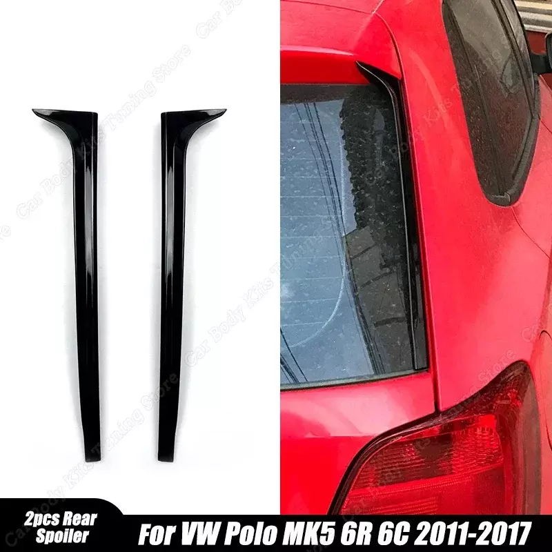 Gloss Black Car Rear Window Side Spoiler, Body Kit, Difusor Tail Fin para VW Polo MK5 6R 6C 2011-2017, Divisor de tronco Canard, 2pcs