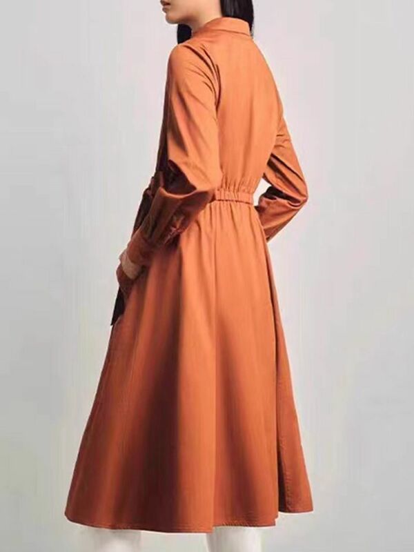 Vestido feminino monocromático de manga comprida puro forrado com cinto, vestido elegante de lazer, simples, primavera, novo