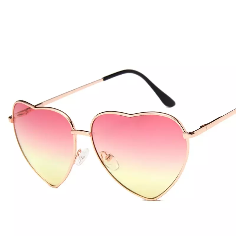 Retro grande coração óculos de sol feminino marca do vintage tons progressivo metal cor óculos de sol para o designer moda feminina lunette