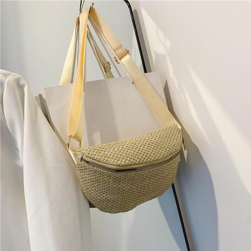 Летняя плетеная Женская поясная сумка из соломы, повседневная плетеная вместительная сумка через плечо с регулируемым ремешком, нагрудная сумочка