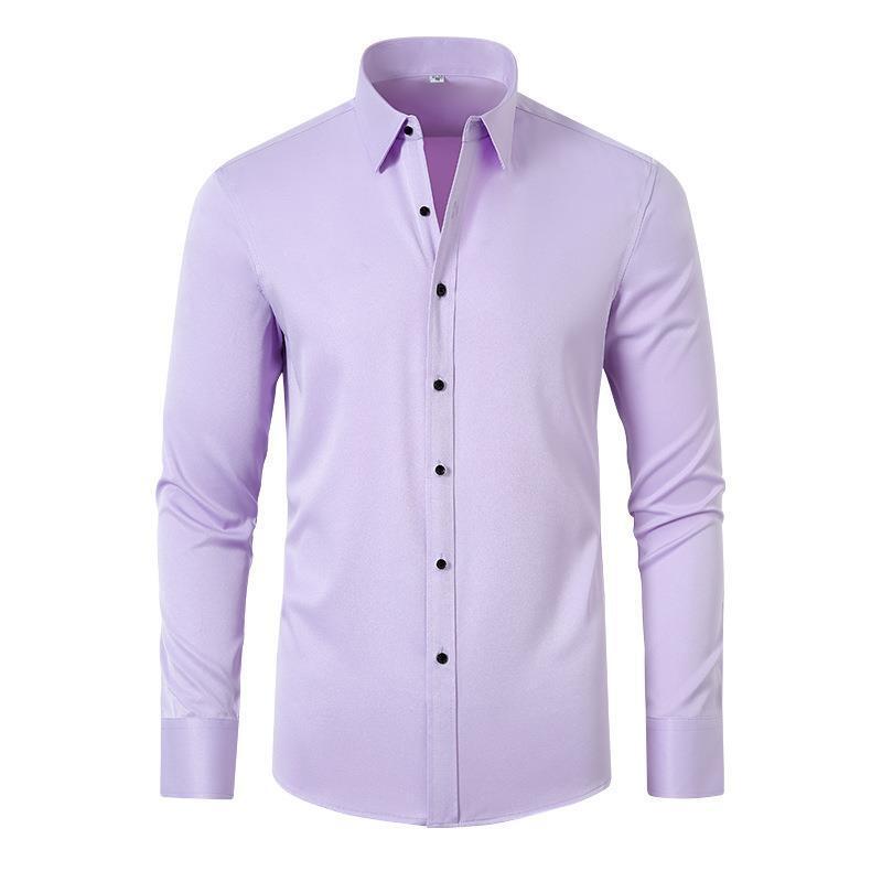 P52 남성용 롱 셔츠, 신축성 있는 비 다리미 주름 방지 셔츠, 비즈니스 전문 포멀웨어, 클래식 심플 신랑 세트