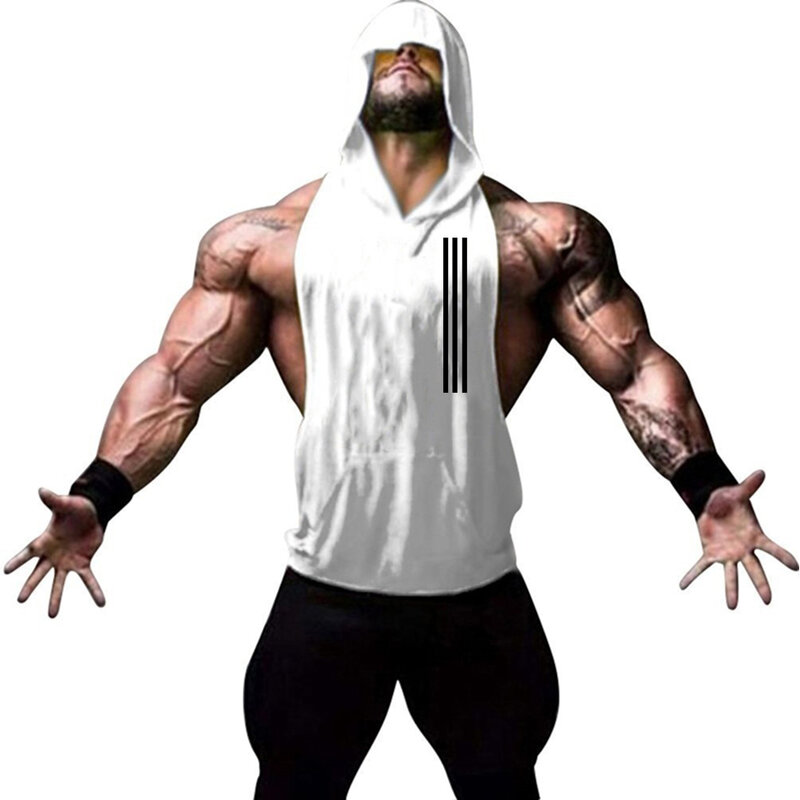 Homens Verão Gym Shirt Rua Com Capuz Sem Mangas T-shirts Para Homem Tanque Tops Workout Fitness Singlets Esporte Suspensórios Vest Vestuário