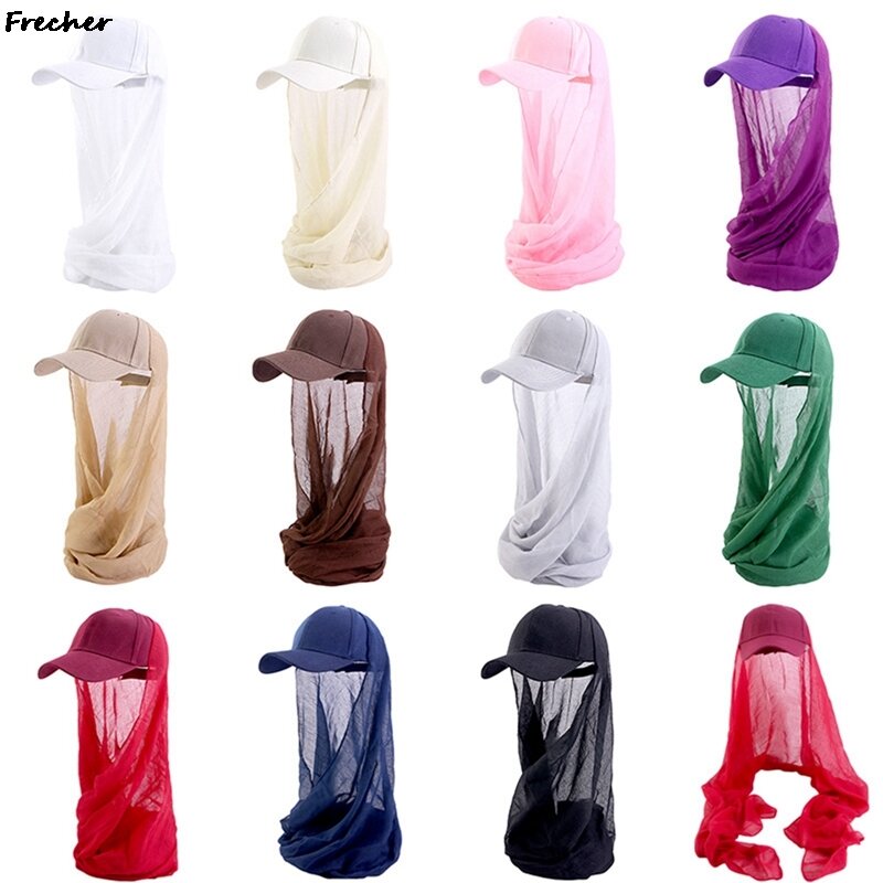 Mesh Schal Baseball mütze muslimischen Stirnband Mode weiche Gebets hüte mit Hijabs langen muslimischen Schal Turban Stirnband für Frauen Hijab