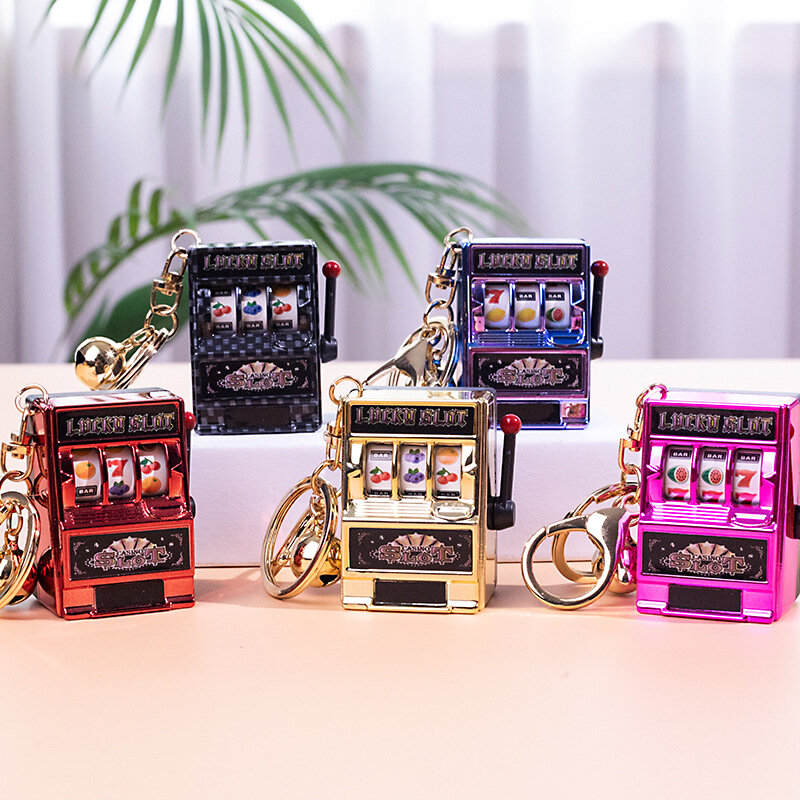 1 buah Lucky Jackpot mesin Slot buah Mini arcade gantungan kunci ulang tahun hadiah mainan pendidikan dioperasikan koin permainan mesin Judi