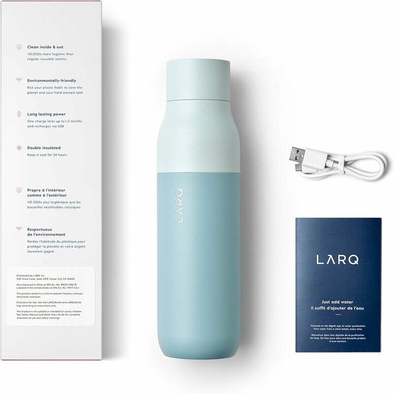 LARQ Bottle PureVis 17 oz-bottiglia d'acqua autopulente e isolata in acciaio inossidabile con depuratore d'acqua UV e premiata