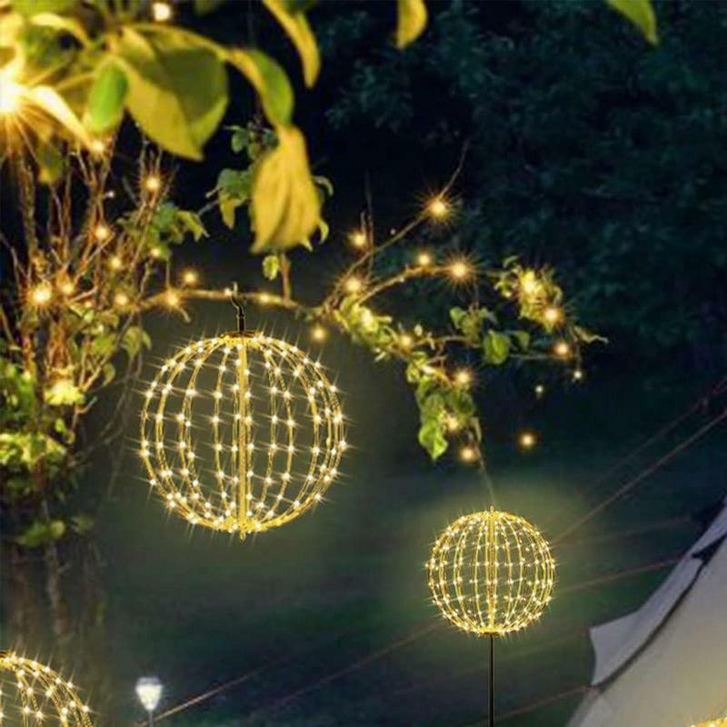 2023 рождественские светящиеся сферические шары с подсветкой, наружные складные плоские металлические рамки, Большие шарики, сказочные огни для крыльца, патио