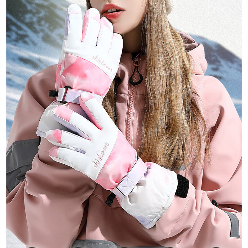 Guantes de esquí de Invierno para mujer, guantes a prueba de viento con pantalla táctil, mantiene el calor, para ciclismo