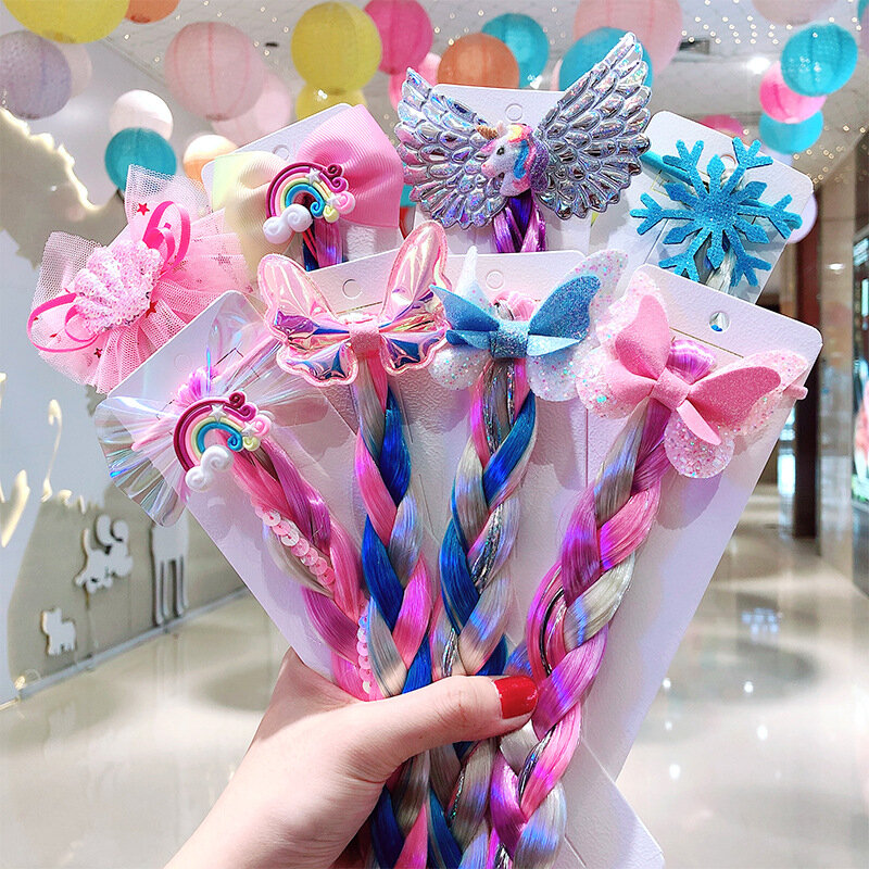 Children's Cartoon Unicorn Color Wig Headwear Girls Baby Braided Hair Rope Princess Ponytail Personalized Hair Accessories