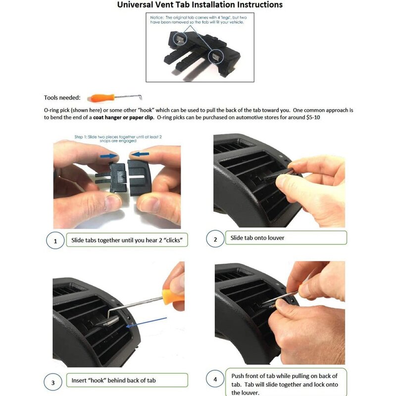 2X clip per linguette con presa laterale centrale anteriore, Kit di riparazione con fibbia di regolazione dello sfiato ca per 2009-2013
