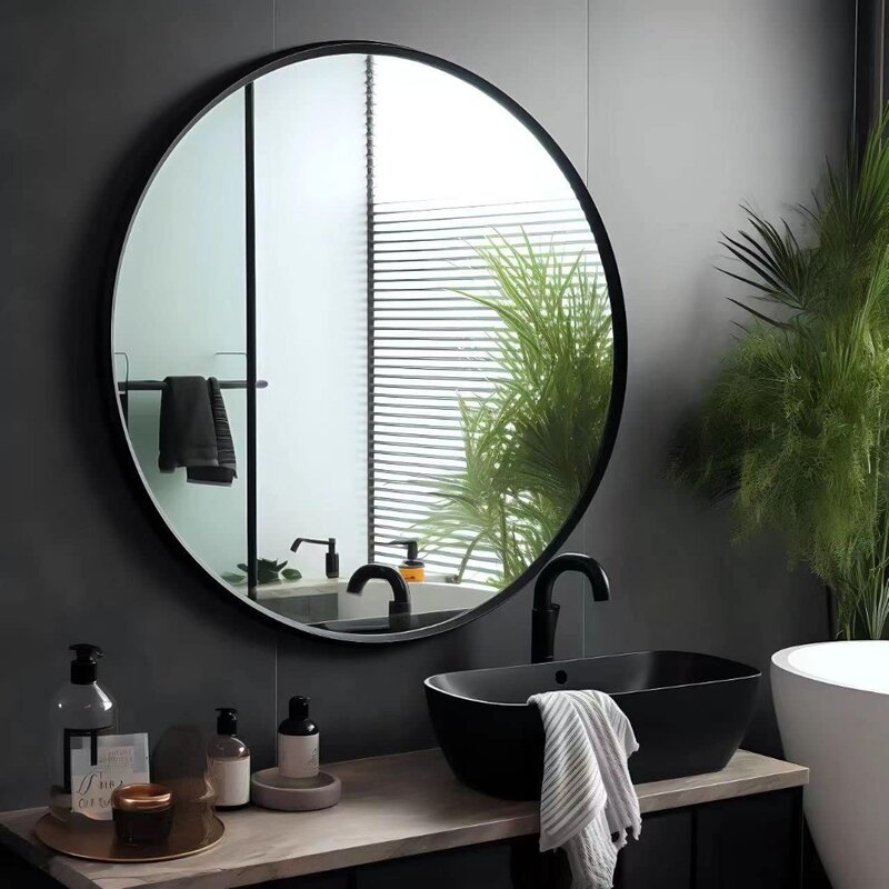 Cermin bulat atas wastafel 24 inci, cermin kamar mandi lingkaran, cermin rias bingkai logam, cermin dinding Modern untuk ruang tamu pintu masuk
