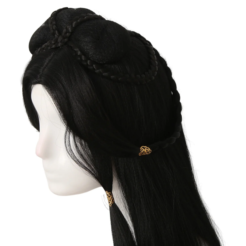 Costume antico parrucca cinese lunga e dritta copertura completa della testa pigra copertura dei capelli in stile cinese per il matrimonio delle ragazze in stile cinese
