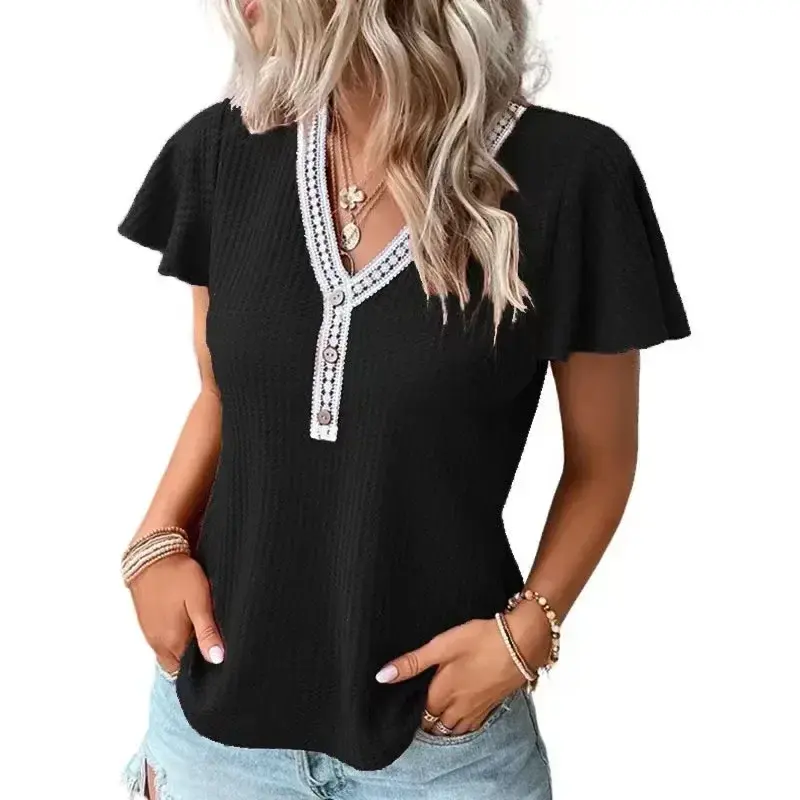 Ropa interior de verano para mujer, Jersey de manga corta con cuello en V, Top a la moda