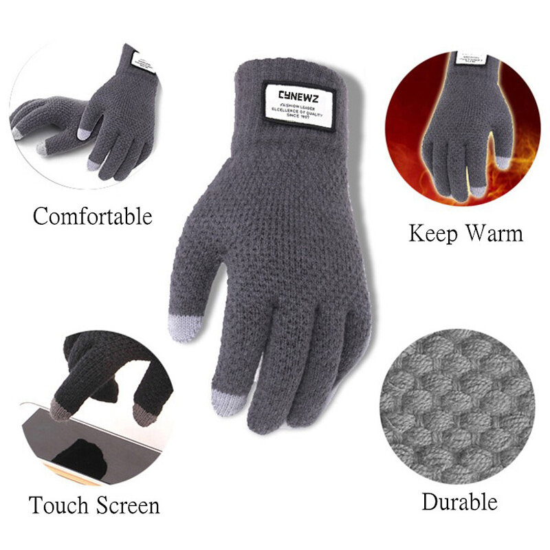 Zimowe męskie rękawiczki z dzianiny ekran dotykowy wysokiej jakości męskie rękawiczki zagęścić ciepła wełna kaszmirowe solidne męskie rękawiczki biznesowe jesień