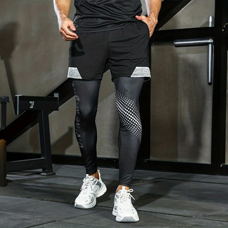 Мужские штаны для бега 2 в 1, двухслойные тренировочные спортивные штаны для фитнеса, мужские тренировочные штаны, баскетбольные штаны для спортзала и бега, спортивная одежда