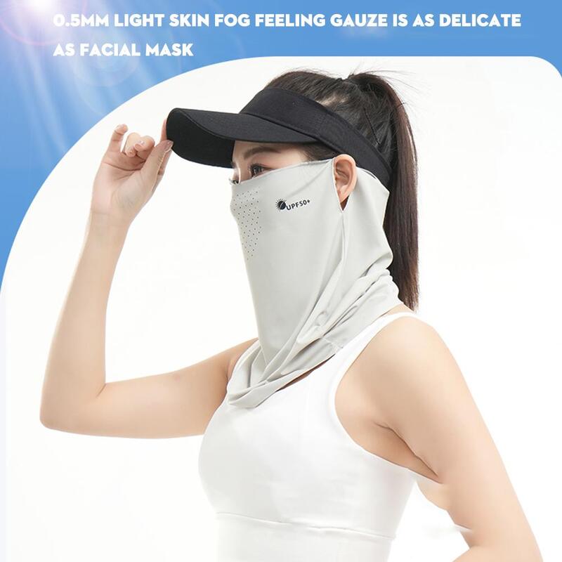 Máscara protetora solar para mulheres, máscara de ciclismo respirável véu de seda completo, toalha de gelo anti-UV, orelha suspensa, O8M8, verão