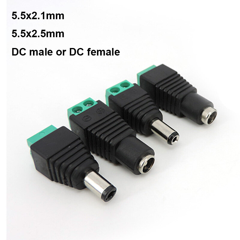 Connecteur DC femelle mâle, adaptateur de prise d'alimentation, bande lumineuse LED, borne de câble CCTV L1, 5.5x2.1mm, 5.5x2.5mm, 3.5x1.35mm