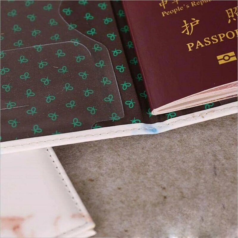 Funda de pasaporte de cuero sintético para hombre y mujer, Cartera de cuero sintético, estilo Mármol, tarjetero de crédito, bolso de viaje