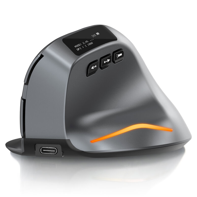 Lefon Mouse vertikal Bluetooth nirkabel ergonomik, Mouse isi ulang optikal USB RGB dengan layar OLED untuk PC Laptop Gaming