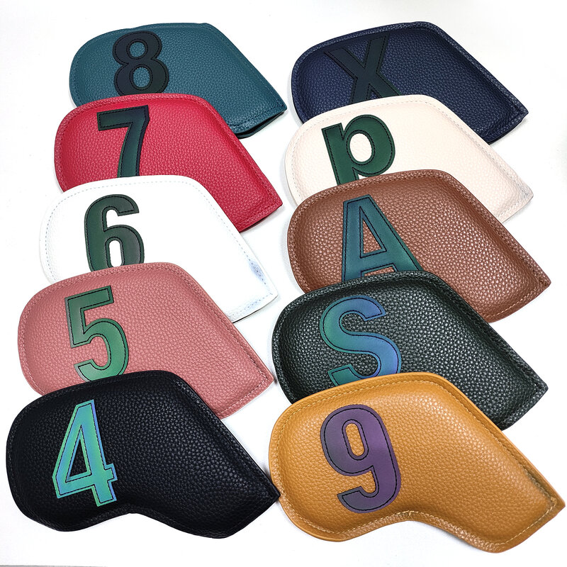 10ピース/セットゴルフアイアン3-9、p、s、a、クラブヘッドカバー刺繍ナンバーケーススポーツゴルフトレーニング機器アクセサリー