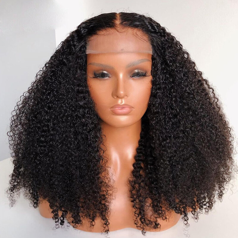 Nature Black Long Soft Glueless 180Density 26“ Kinky Curly Lace Front Wig For Women BabyHair Preplucked Heat Resistant Daily