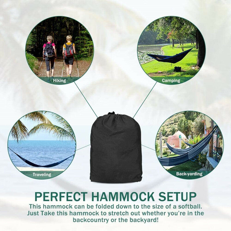 Hamaca portátil de nailon, tela de paracaídas de tamaño individual y doble, para acampar al aire libre, senderismo y jardín, 270x140cm