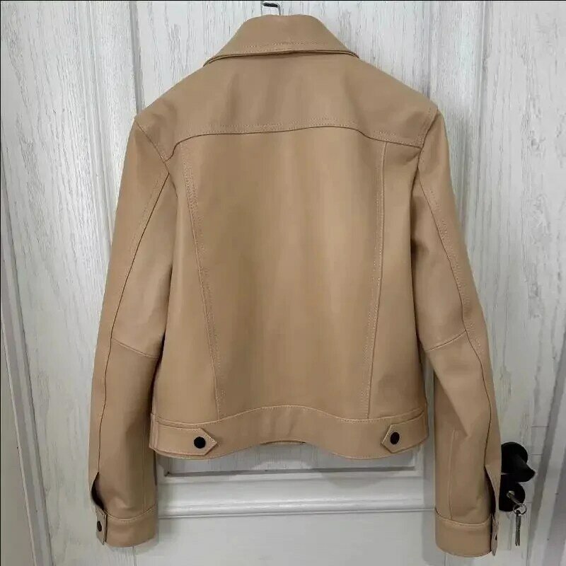 Free shipping.Classic quality soft sheepskin leather jacket.New Women slim fit casual real coat.OL short cloth.
