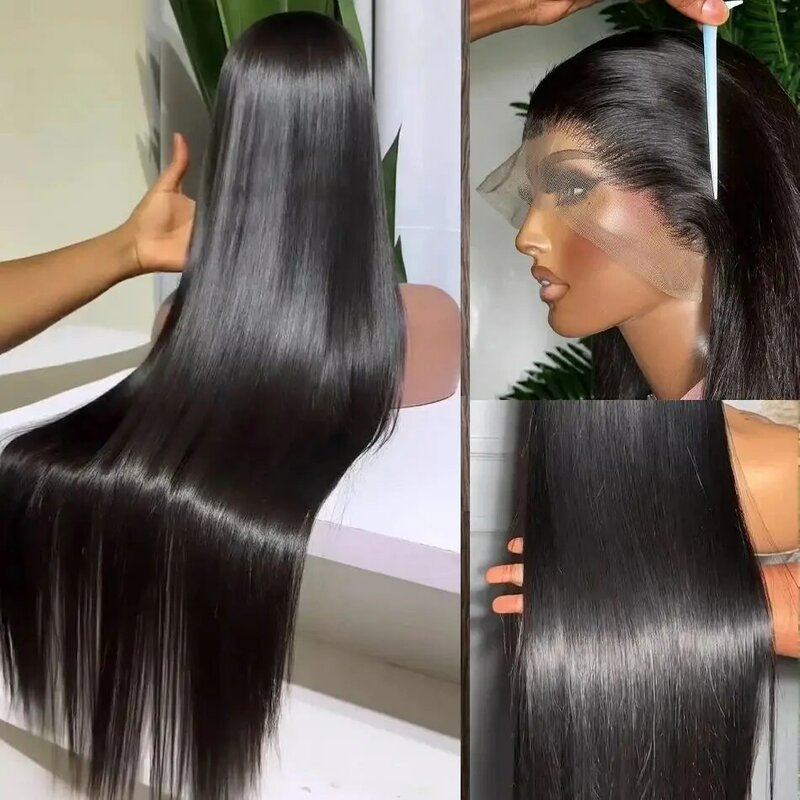 Peluca de cabello humano liso con encaje frontal hd para mujer, pelo largo brasileño sin pegamento de 30 y 40 pulgadas, 13x6, a la venta, barato