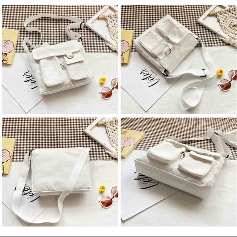 Paint Letter Canvas Shoulder Bags for Youth Casual Ladies Large Capacity Crossbody Bags Solid Handbags Messenger Bags for Women