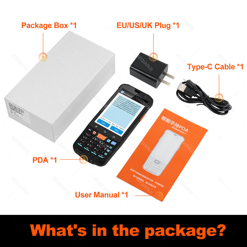 Wifi 2D 바코드 스캐너 리더기가 있는 휴대용 터미널 데이터 수집기, IP65 4G 네트워크 PDA 창고용, 3G + 32G, 안드로이드 11, 5000mAh