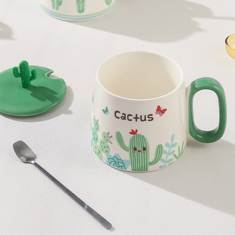 Tropical Plants Cactus Print Enamel Creative Coffee Tea Water Milk Cups Summer Camping Mugs Handle Drinkware Vacation Mug Gifts