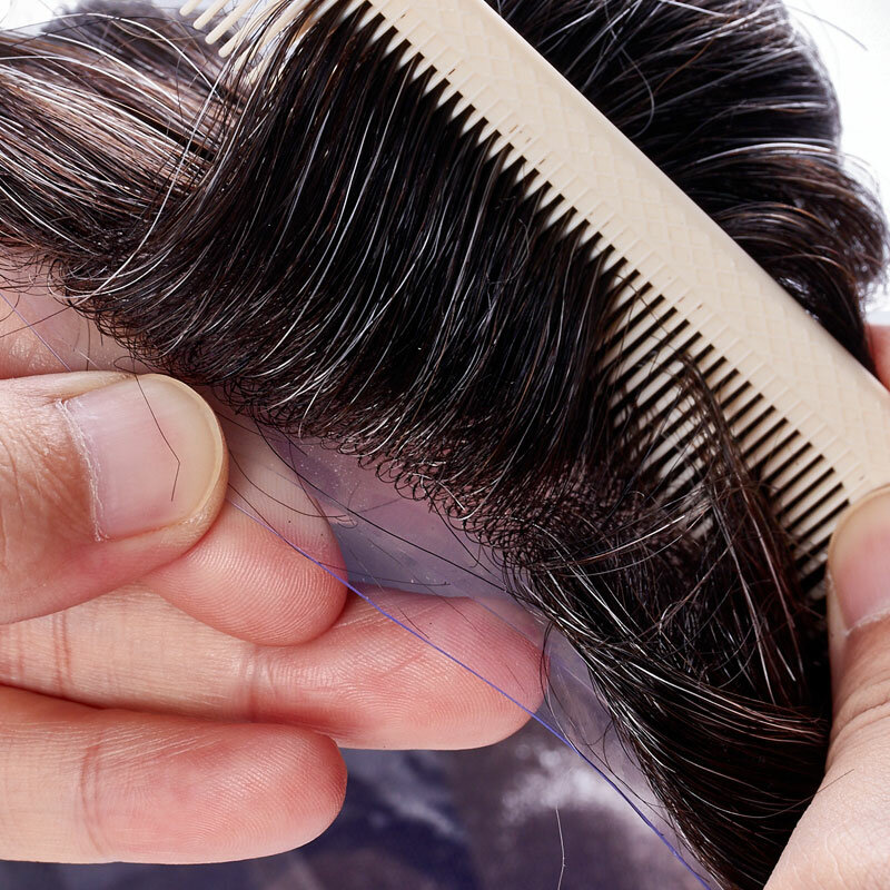 VERSALITE Homens Toupee Lace PUMen Protese Capilar Invisível Hairpiece 100% Cabelo Humano Perucas Para Homens Sistema de Substituição