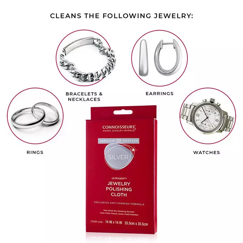 Connoisseurs Silver Cleaning Buffing Cloth Silver Jewellery Necklace Ring Polishing Tarnish Remove Soft Dry Cleaning Clothes