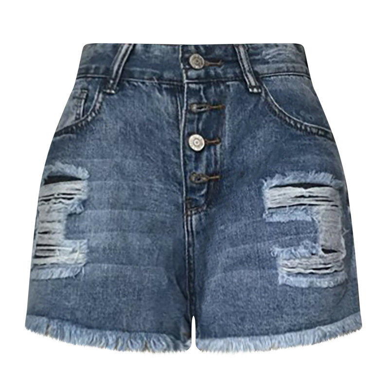 Women's Shorts Fashion Hole Breaking Denim Jeans Denim Shorts Summer Casual Versatile Single Breasted High Waisted Denim Shorts