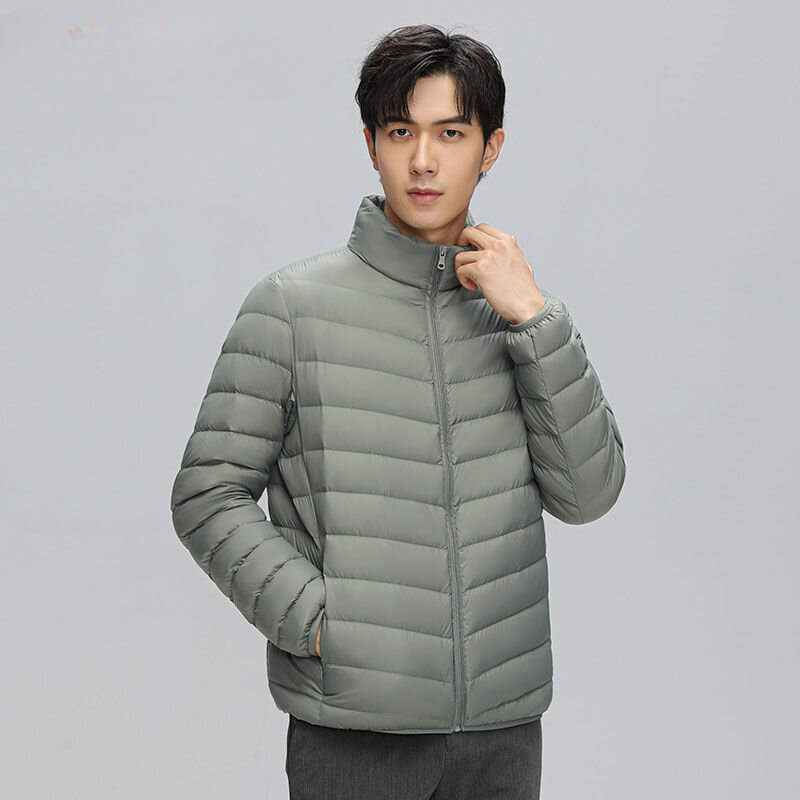 2023 New Men Winter Ultra Light Thin Down Coats Male Solid Color Casual Overcoats Men Stand Collar White Duck Down Jacket H491