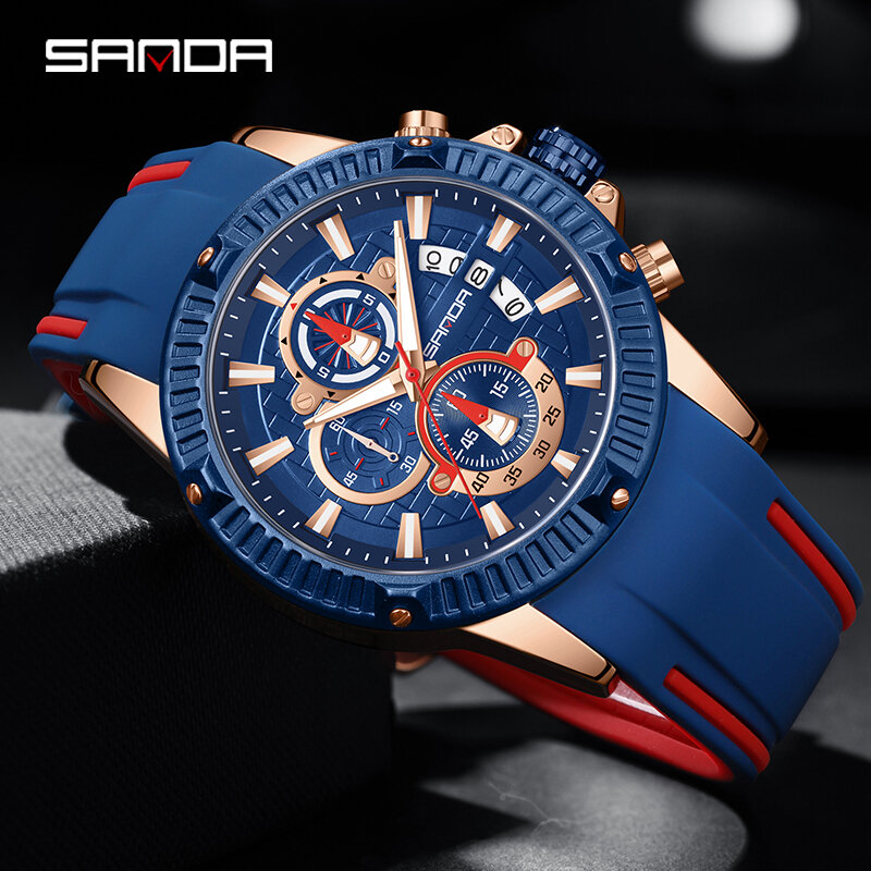 2024 Three Eyes Six Needles Men's Wrist Watches Silicone Strap Waterproof 5511 Multifunctional Sports Quartz Watches For Men's