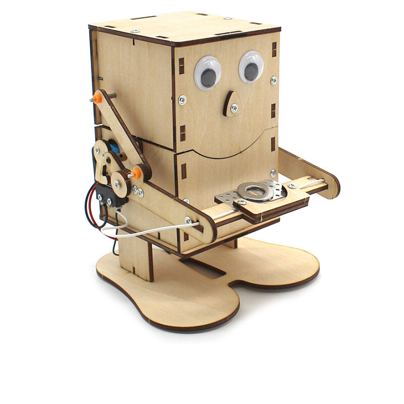 Детский робот, едящий монеты, научный эксперимент, материал, игрушки, деревянное ремесло, сделай сам, дерево, рождественский подарок