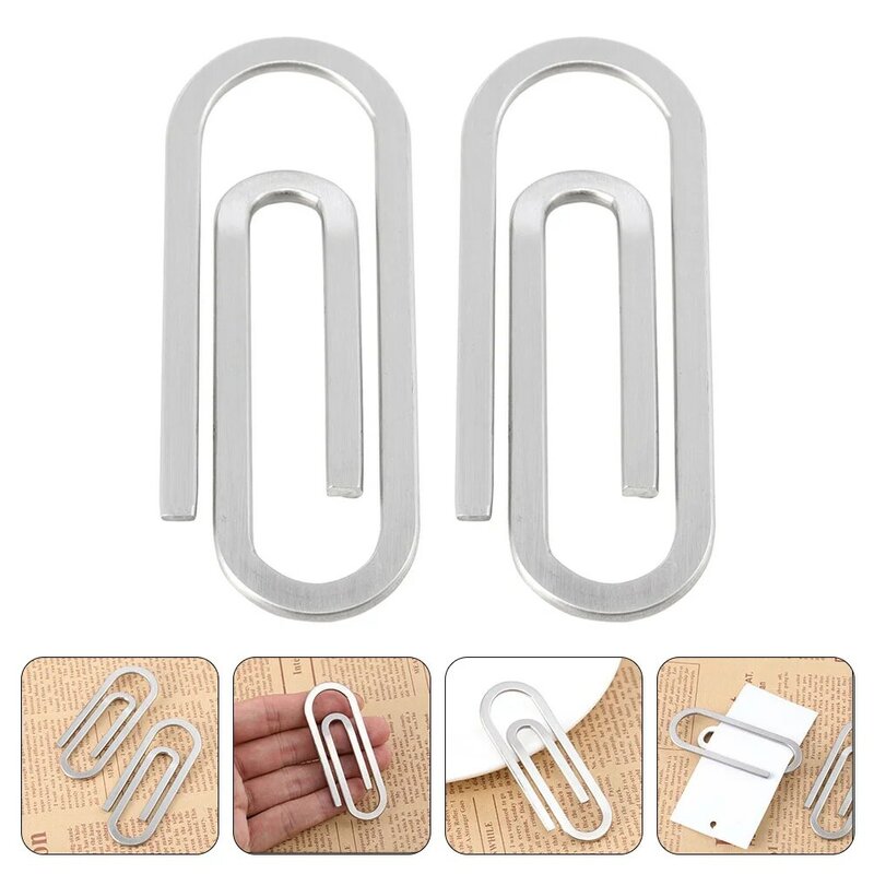 2 Pcs Paper Clip Clips Paperclips for Bills Fixator Ins Anti-slip Simple Metal Office Creative